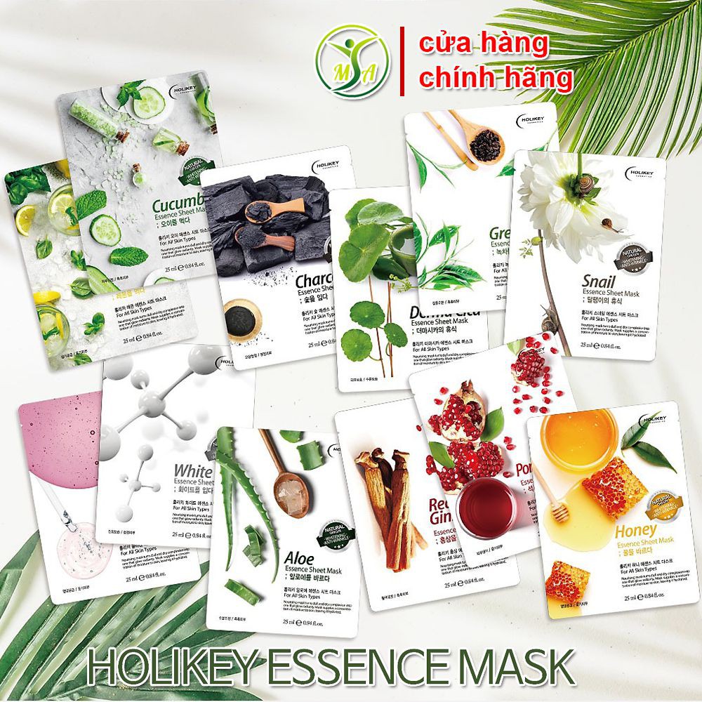 [SIÊU RẺ] Combo 5 miếng mặt nạ dưỡng da tinh chất nha đam Holikey Aloe Vera Essence Sheet Mask chính hãng