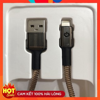 Cáp sạc iphone microcom op2 sạc nhanh 2a có đèn tự ngắt dài 1m, dây xạc iphone bọc dù chính hãng