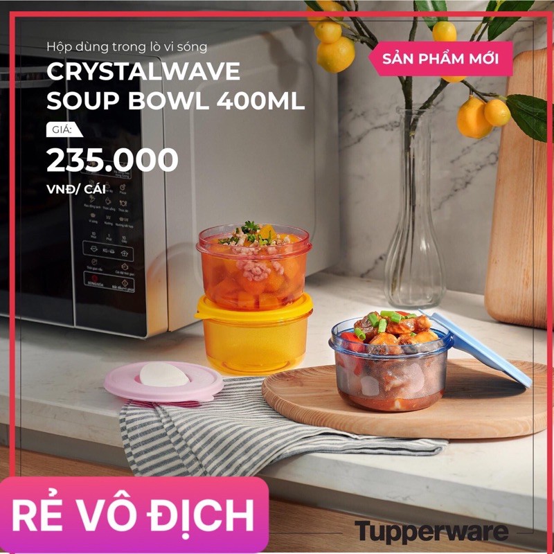 Tupperware <3 Hộp hâm lò vi sóng Crystalwave Soup Bowl 400ml