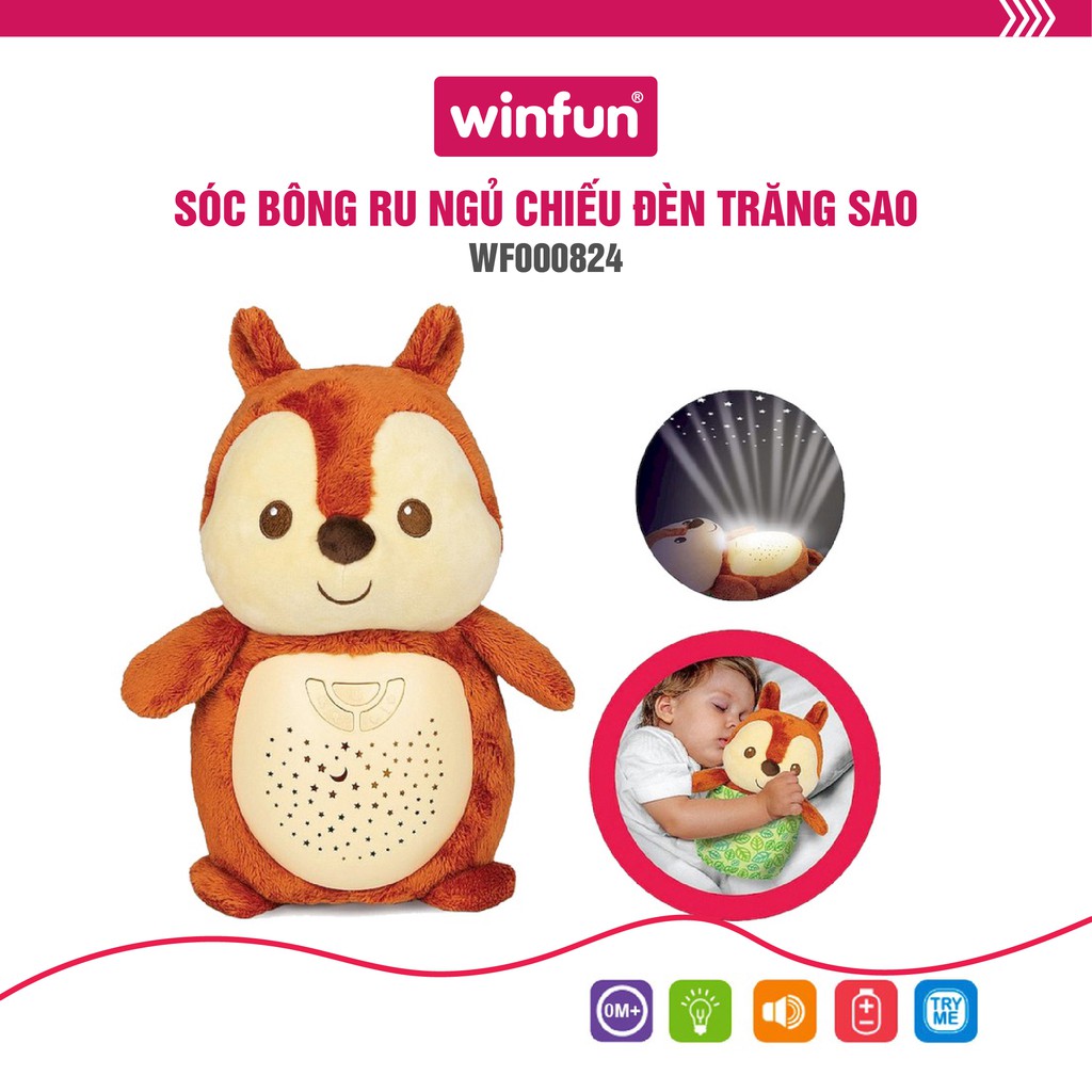 Sóc bông nhạc trắng ru ngủ cho bé sơ sinh kết hợp chiếu đèn trăng sao Winfun - 0824