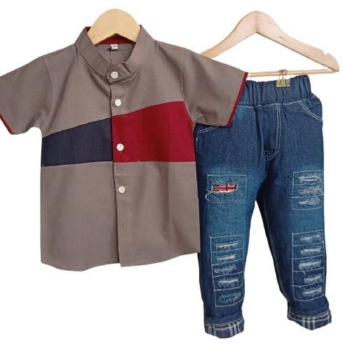 Quần Jean Dài Cài Đặt Áo Sơ Mi Thời Trang Cho Bé Trai 1-9 Tuổi