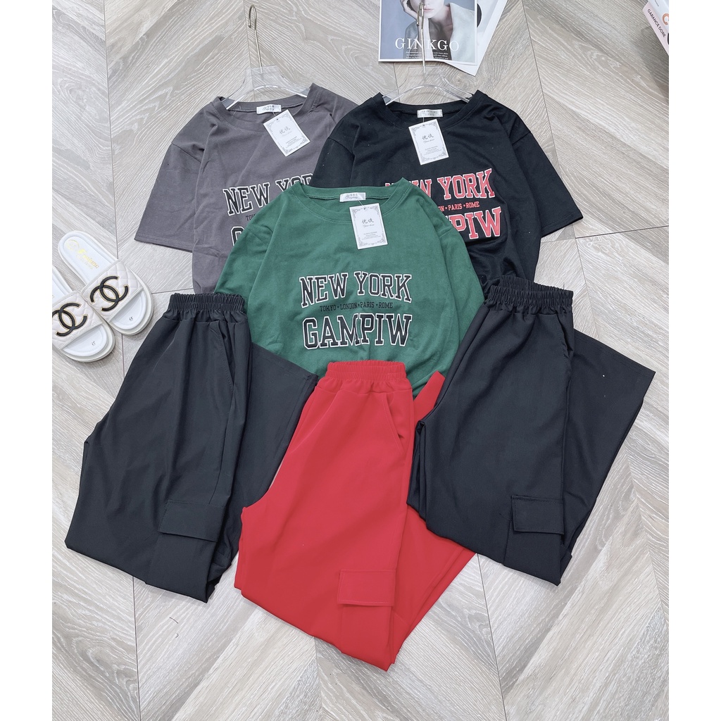 Bộ croptop 3 món quần túi hộp ống rộng LT156