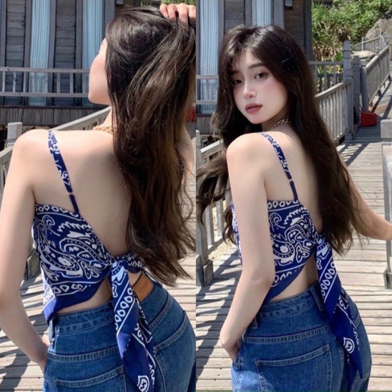 Áo Yếm Nữ Vải Lụa Thổ Cẩm Cột Nơ Lưng Hai Màu Siêu Xinh 🦋 Áo 2 Dây Thổ Cẩm Mùa Hè So Hot