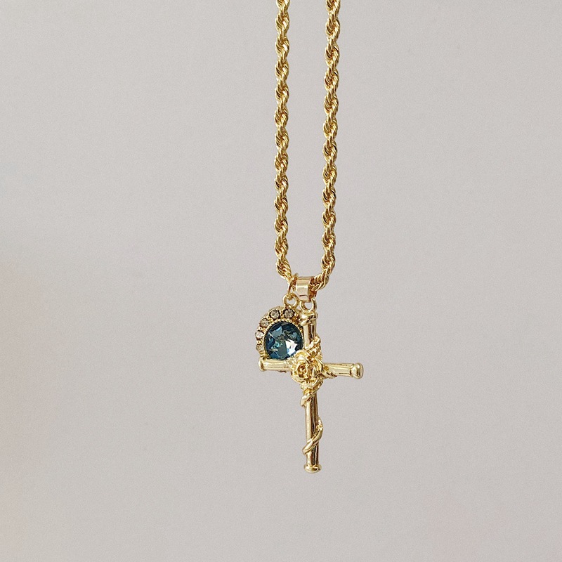 Dây chuyền mặt hình thánh giá đính đá opal màu xanh dương thời trang cho nữ 22814