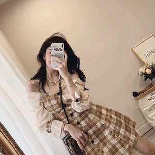 Đầm kate caro trễ vai tay dài cực hot