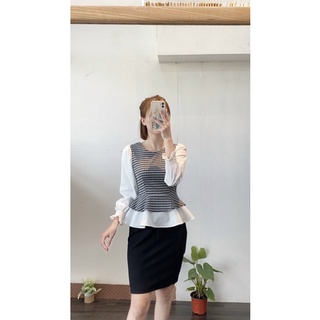 Áo peplum kẻ ziczac
