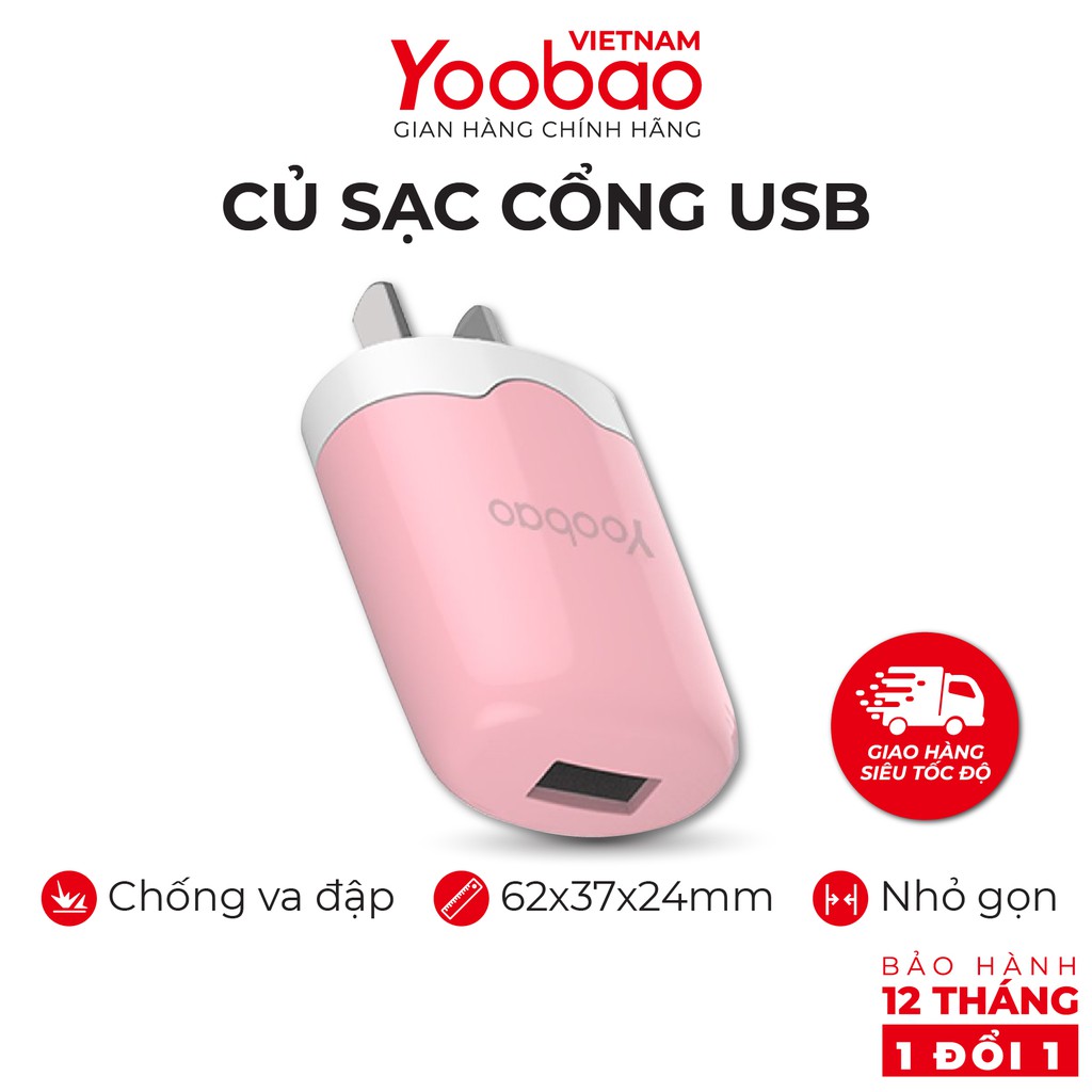 Củ sạc cổng USB Yoobao Y-720 - Chân chuẩn EU - Hãng phân phối chính thức Bảo hành 12 tháng 1 đổi 1