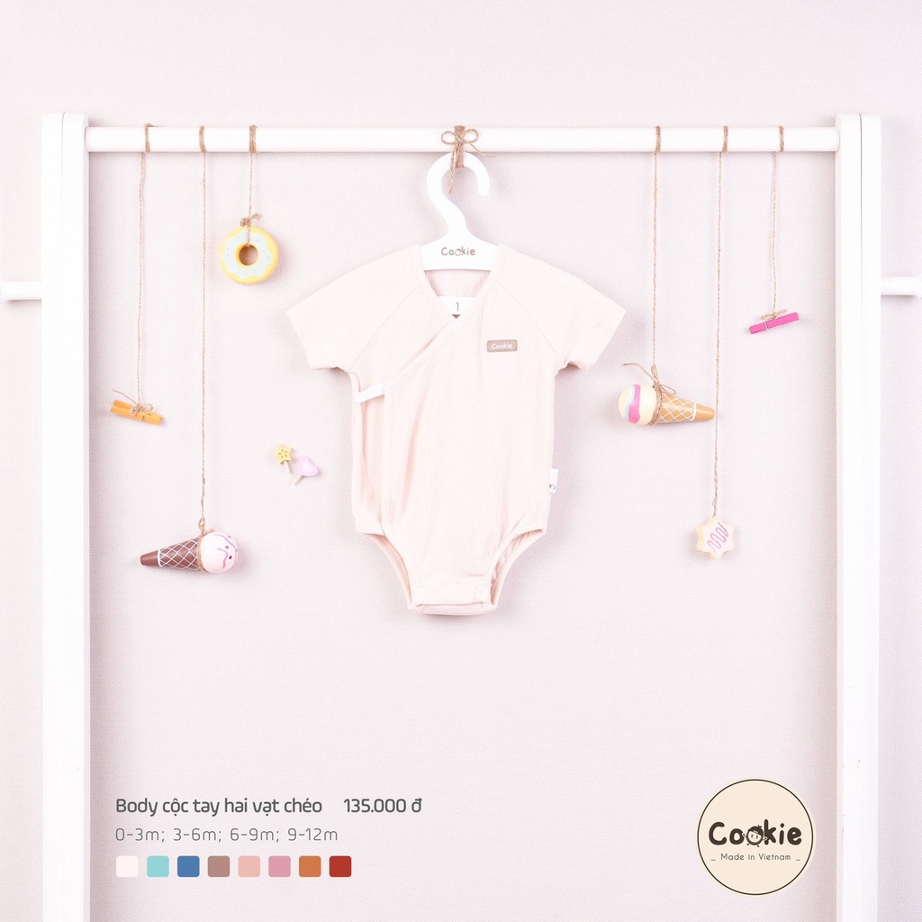 Bộ liền thân Cookie Bodysuit cộc tay vạt chéo (form bé) (0 - 12 tháng)