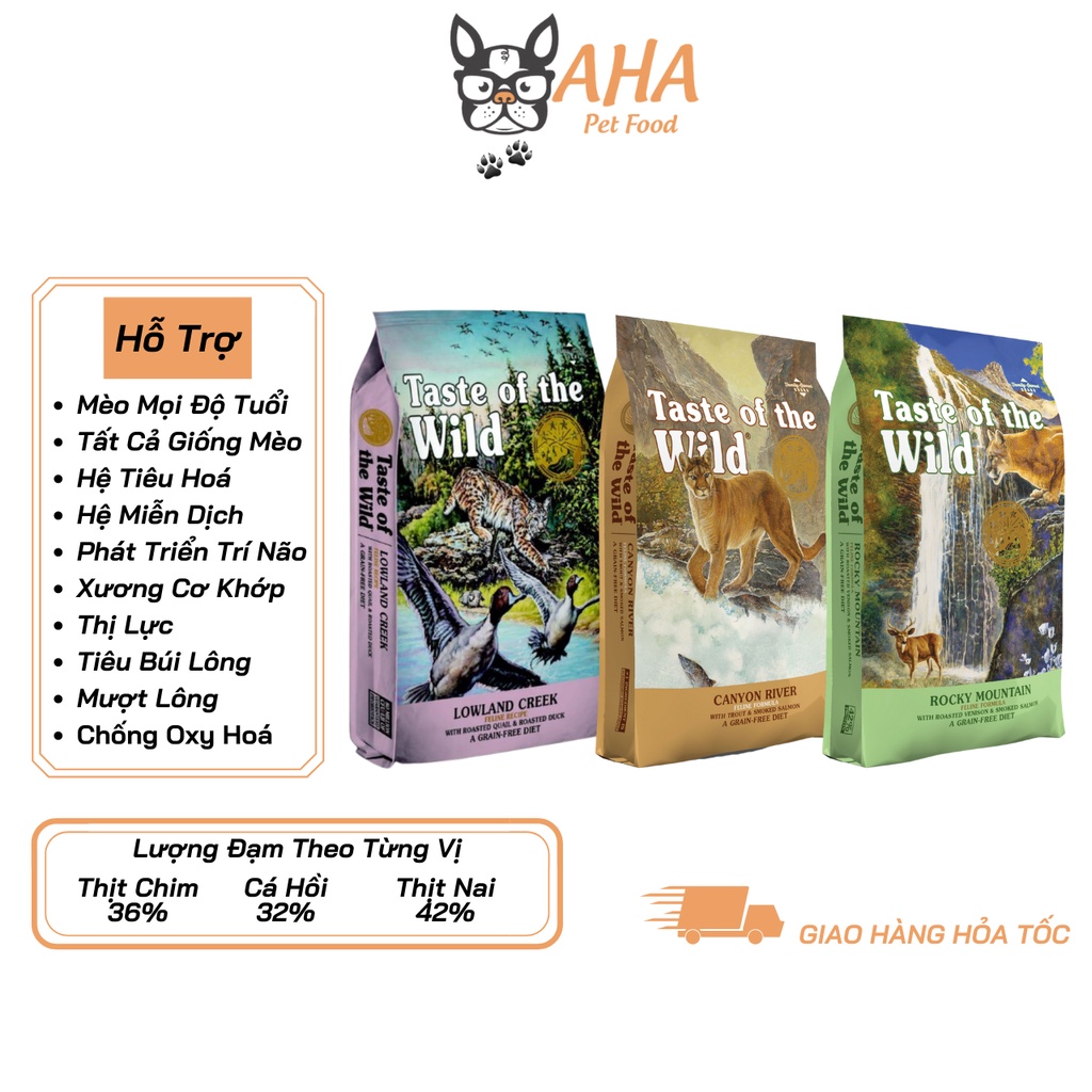 Thức Ăn Hạt Cho Mèo - Taste Of The Wild - Thức Ăn Cho Mèo Con Bao 500g & 2kg Hỗ Trợ Mượt Lông, Tiêu Búi Lông