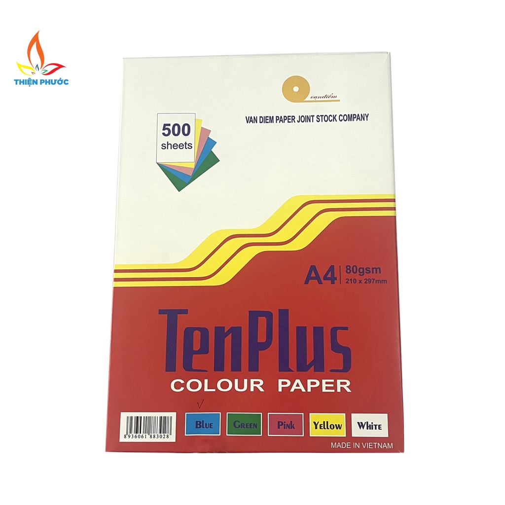 Giấy Ford màu A4 Paper One/TenPlus 80gsm 500 tờ (Xanh, vàng, x.lá, hồng) SUKADO