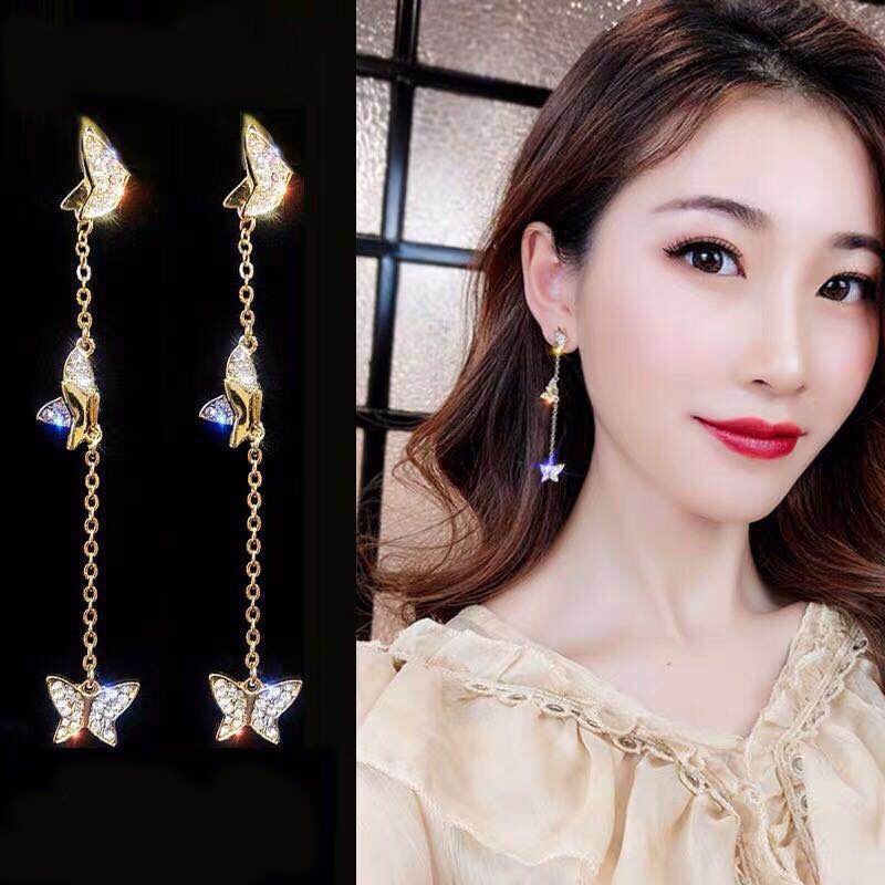 Bông Tai Dáng Dài Hình Hoa Đính Pha Lê Tua Rua Thời Trang Dự Tiệc Cưới Năm 202