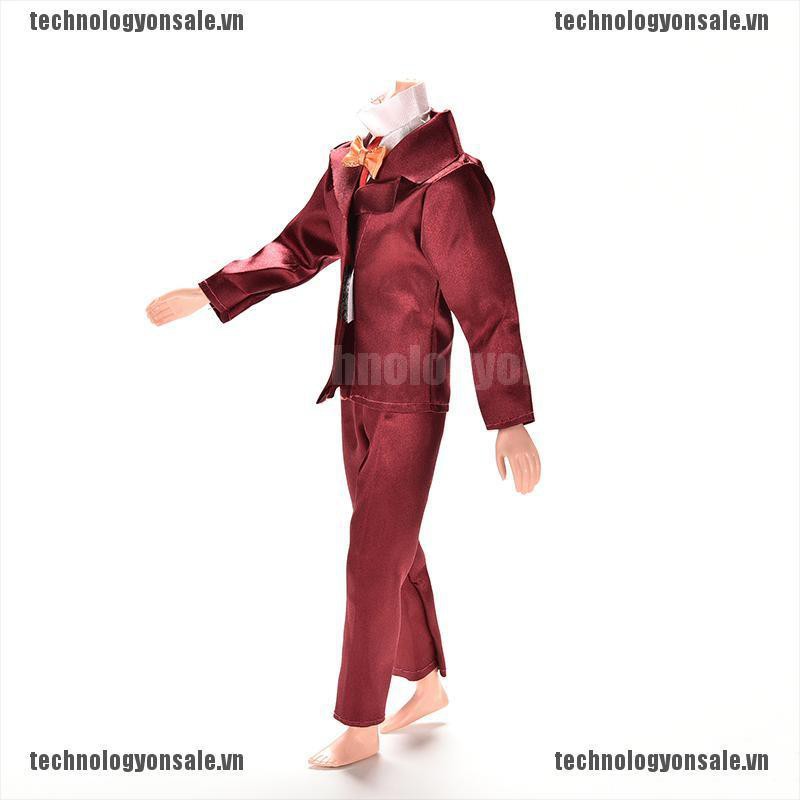 [😎😎Tech] 2 Pcs/Set Doll Clothes Suit for Barbie Ken Wine Red with Coat Pants for Doll [VN]