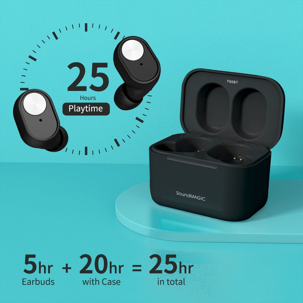 Tai Nghe Nhét Tai Bluetooth Không Dây SoundMAGIC T60BT Có Micro Chống Thấm Nước Màu Trắng Đen