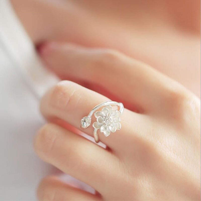 Nhẫn Bạc 925 Đơn Giản Thời Trang Hàn Quốc Không Gây Dị Ứng Hình Hoa Sen Đơn Giản Cá Tính