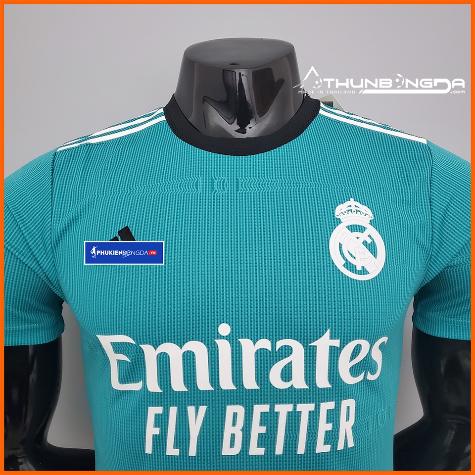 Áo Real Madrid xanh ngọc sân khách 2021/2022, 2021/22 mẫu 3 bản PLAYER Body Fit cao cấp