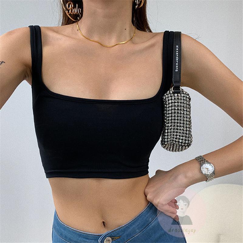 DRE-Women Summer Tank Tops, Casual Solid Color Square Collar  Tank Tops