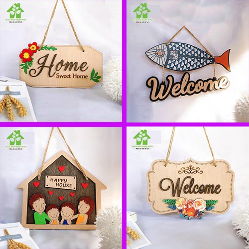 Bảng gỗ decor  💦FREESHIP 50k💦 Bảng gỗ trang tri cửa phòng chủ đề WELCOME , hoa văn khắc lazer in nổi vô cùng độc đáo