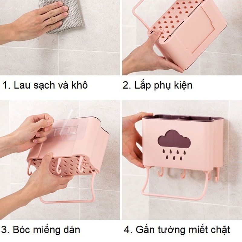 Ống đựng đũa treo tường, ống cắm đũa thìa nhựa dán tường chắc chắn hình mây