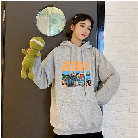 ZHELIHANGFEI Áo Hoodie Tay Dài In Hình Phong Cách Học Sinh Dễ Phối Đồ
