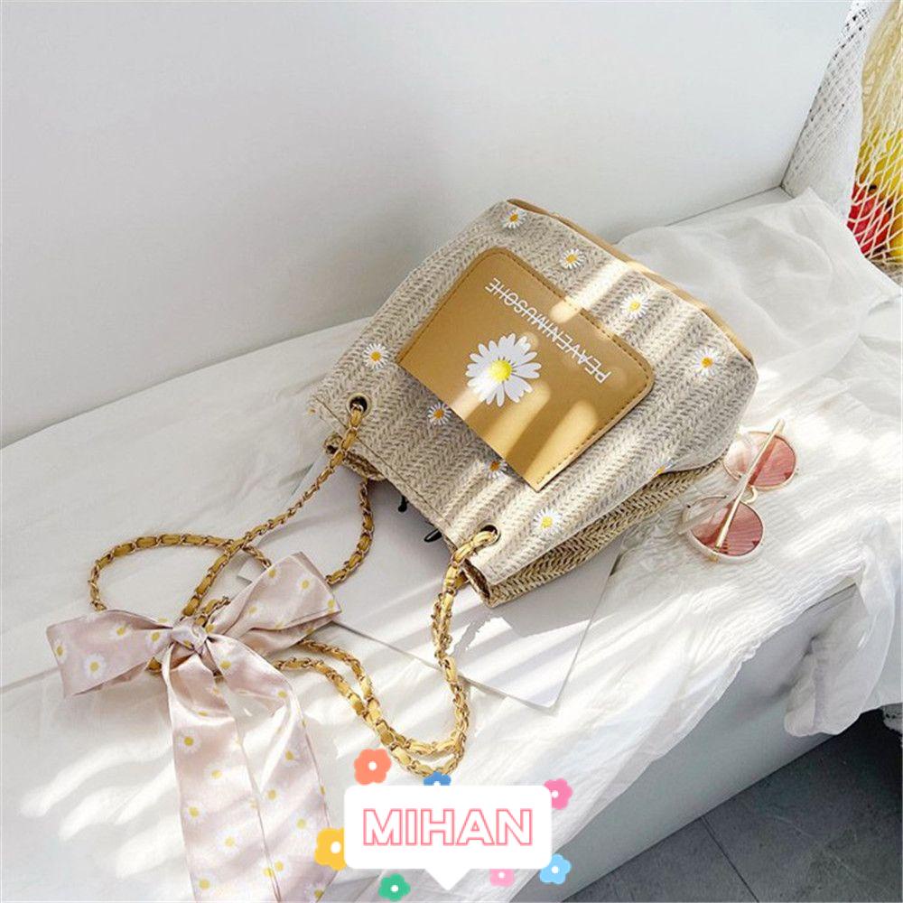 Túi Cói Phối Khăn Lụa Xinh Xắn Thời Trang Hàn Quốc MIHAN1