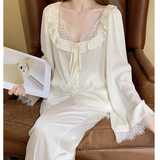(SALE) Set bộ lụa mặc nhà phối ren quảng châu