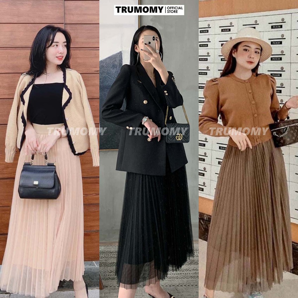 Chân váy xếp ly dáng dài midi xòe A công sở 3 lớp Quảng Châu, cạp thun lưng cao - Trumomy | BigBuy360 - bigbuy360.vn