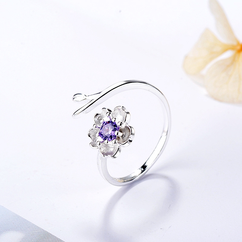Nhẫn mạ bạc 925 hình hoa đào đẹp