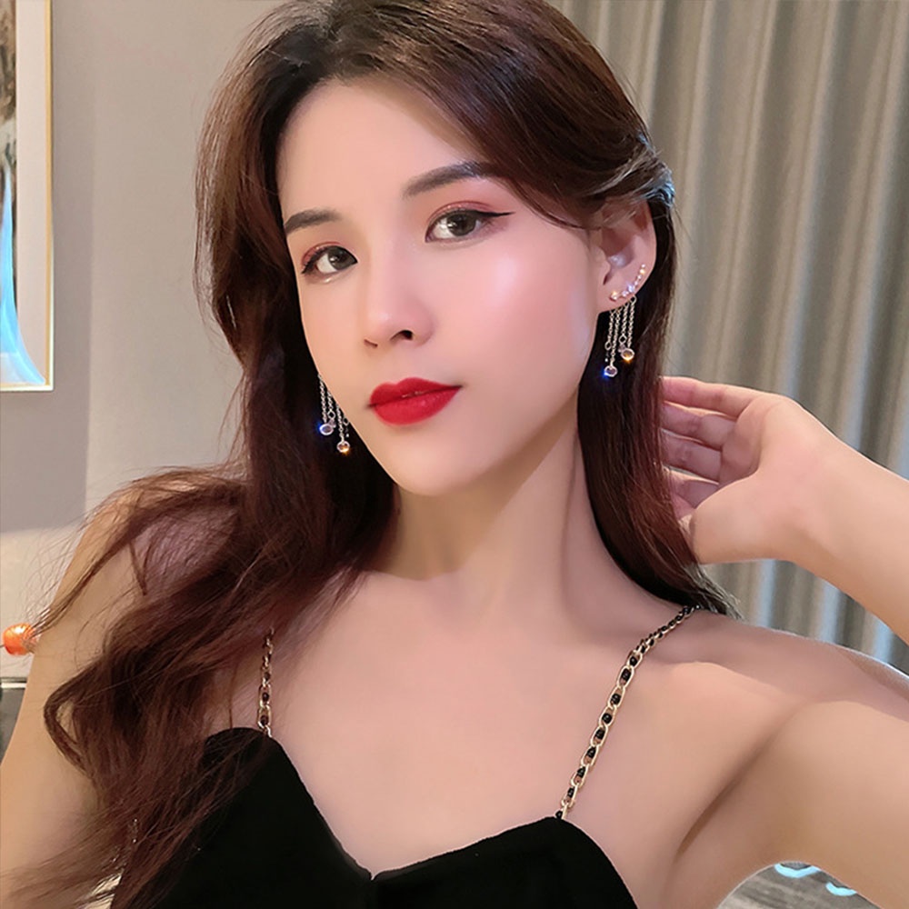 Bông Tai Hình Ngôi Sao Đính Đá Phối Tua Rua Thời Trang Thanh Lịch Dành Cho Nữ