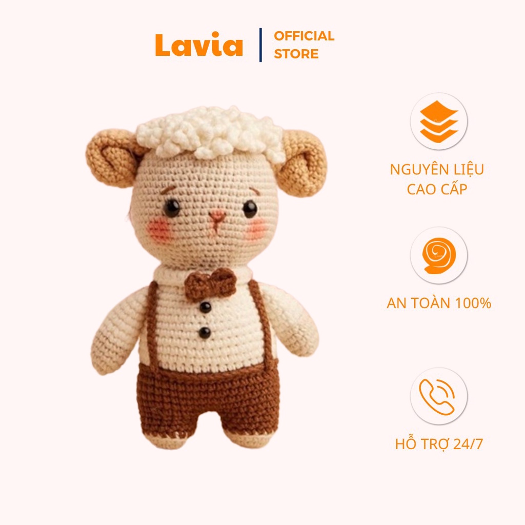 Thú bông móc len cao cấp cho bé - Gấu bông cute Cừu nâu quà tặng đồ chơi handmade nhồi bông