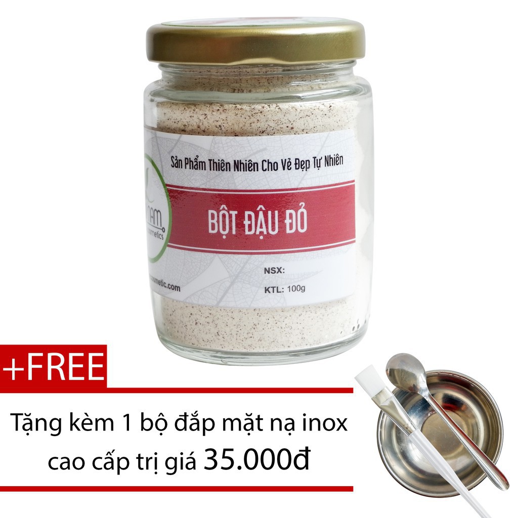 Bột Đậu Đỏ Nguyên Chất Dành Cho Da Khô 100gr + Tặng Bộ Đắp Mặt Inox