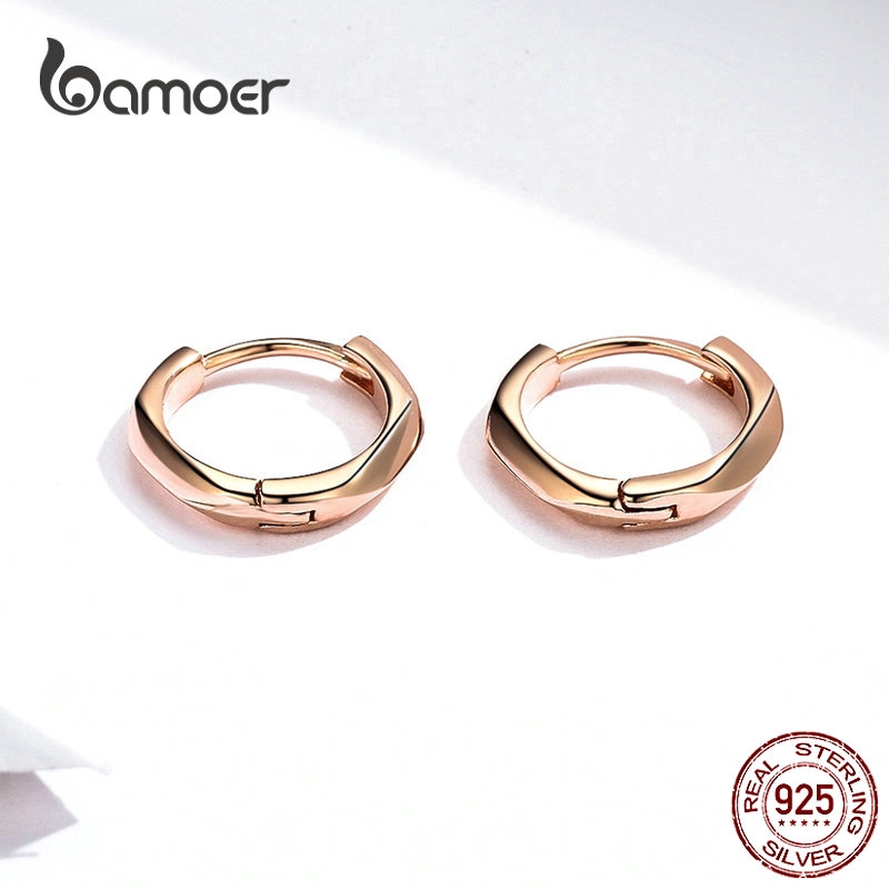 Khuyên tai Bamoer bạc 925 màu vàng hình tròn nhỏ thời trang tinh tế sang trọng cho nữ