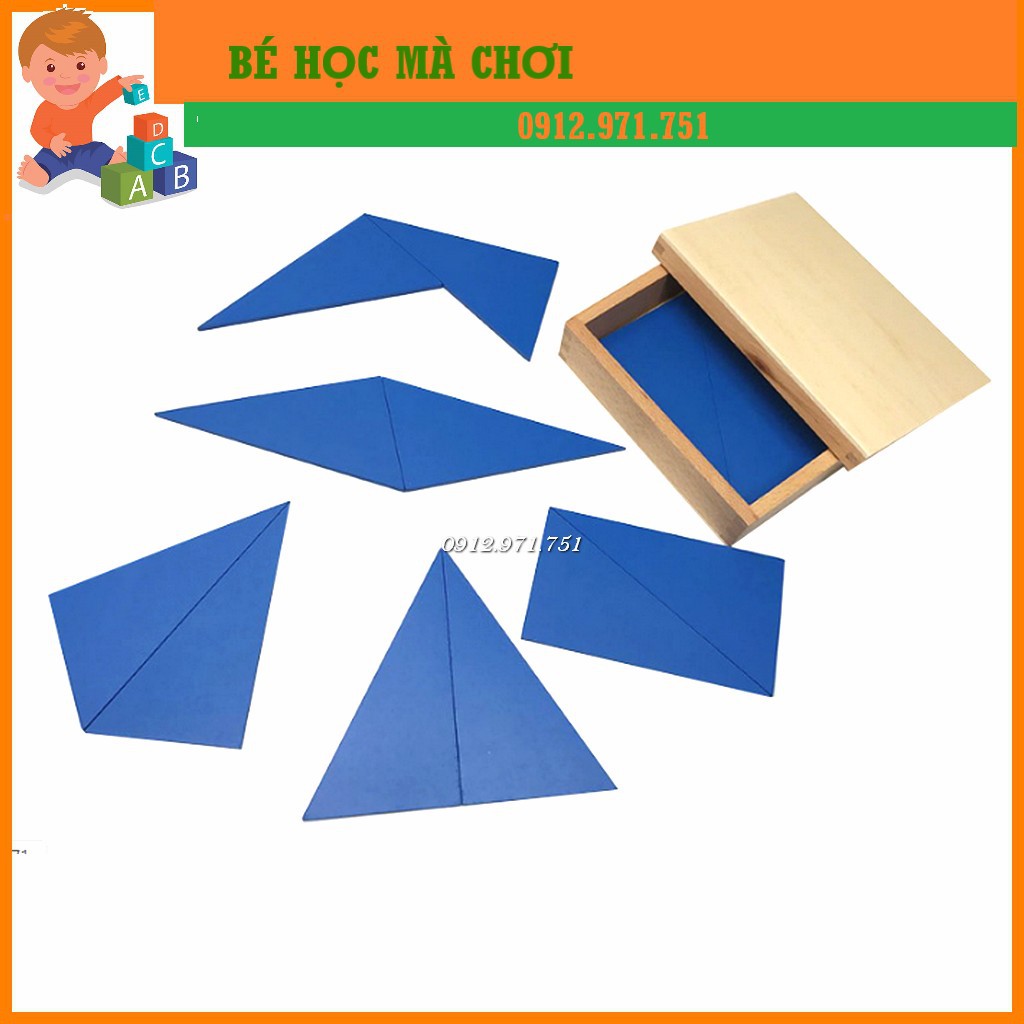 Giáo cụ Montessori - Hộp đựng các hình tam giác vuông màu xanh - Box of Blue Triangles