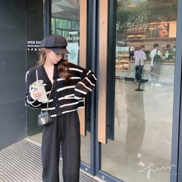 Áo khoác cardigan ZHELIHANGFEI len tay dài dáng rộng họa tiết kẻ sọc thời trang thanh lịch dành cho nữ