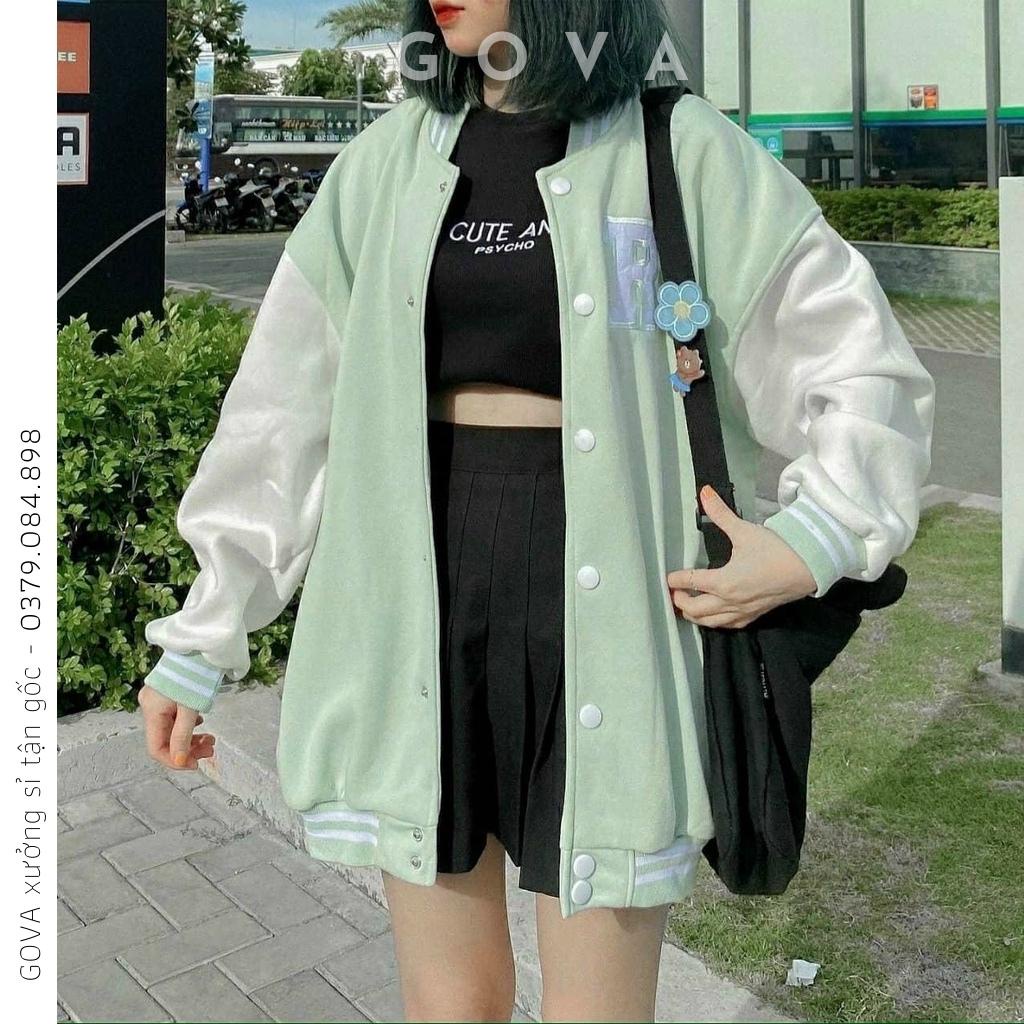 Áo Bomber nỉ CHỮ R Ulzzang form rộng Unisex áo khoác nỉ bông GOVA