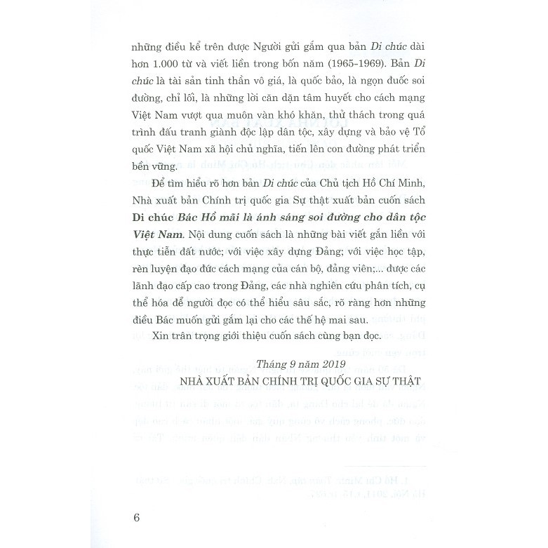 Sách - Di Chúc Bác Hồ Mãi Là Ánh Sáng Soi Đường Cho Dân Tộc Việt Nam | BigBuy360 - bigbuy360.vn