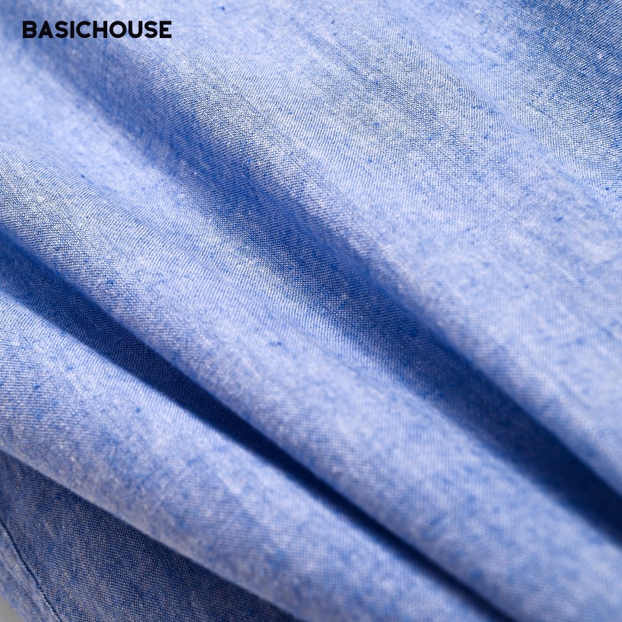 [CHÍNH HÃNG] Áo sơ mi nam tay ngắn 👘 áo sơ mi cao cấp nam phong cách basic vải Linen mà xanh | BASICHOUSE