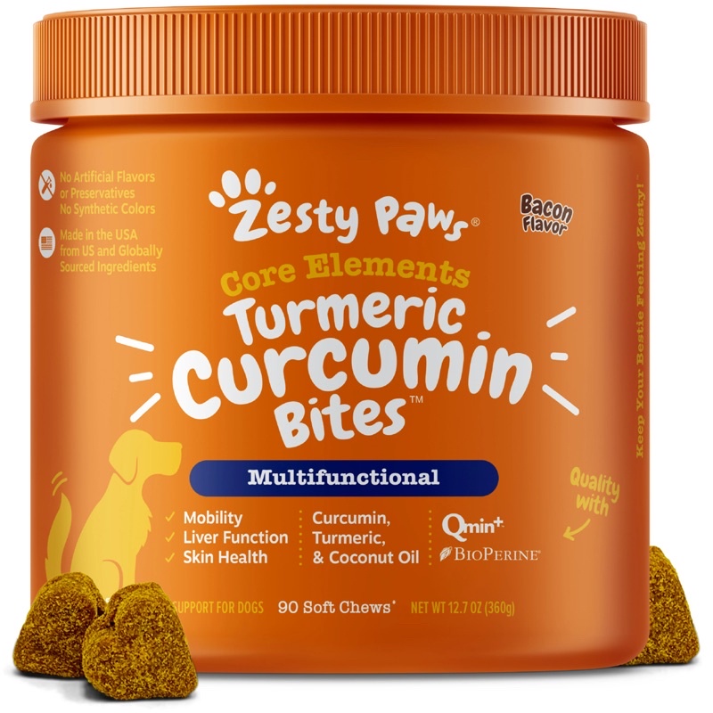 1 Viên Zesty Paws Turmeric Curcumin với 95% Curcumi giúp hỗ trợ viêm khớp và hông ,Tiêu hóa,vận động ,Bổ sung miễn dịch
