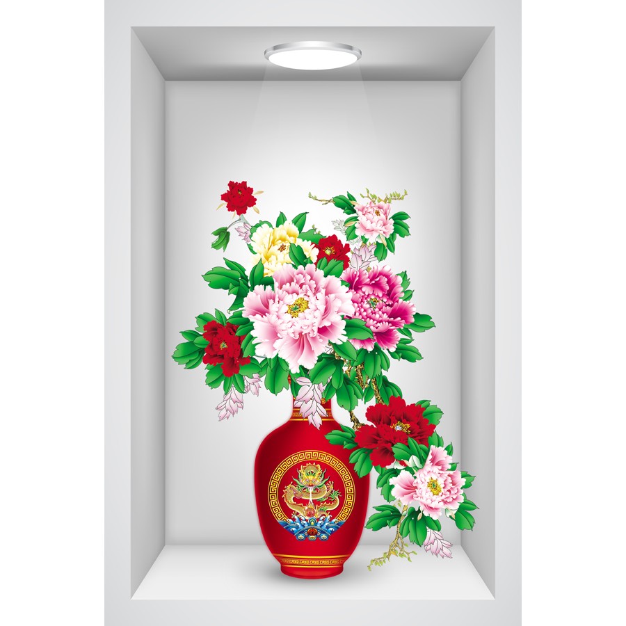 Tranh dán tường VTC ô 3D bộ ba bình hoa đẹp Binh_3D_005 kim sa
