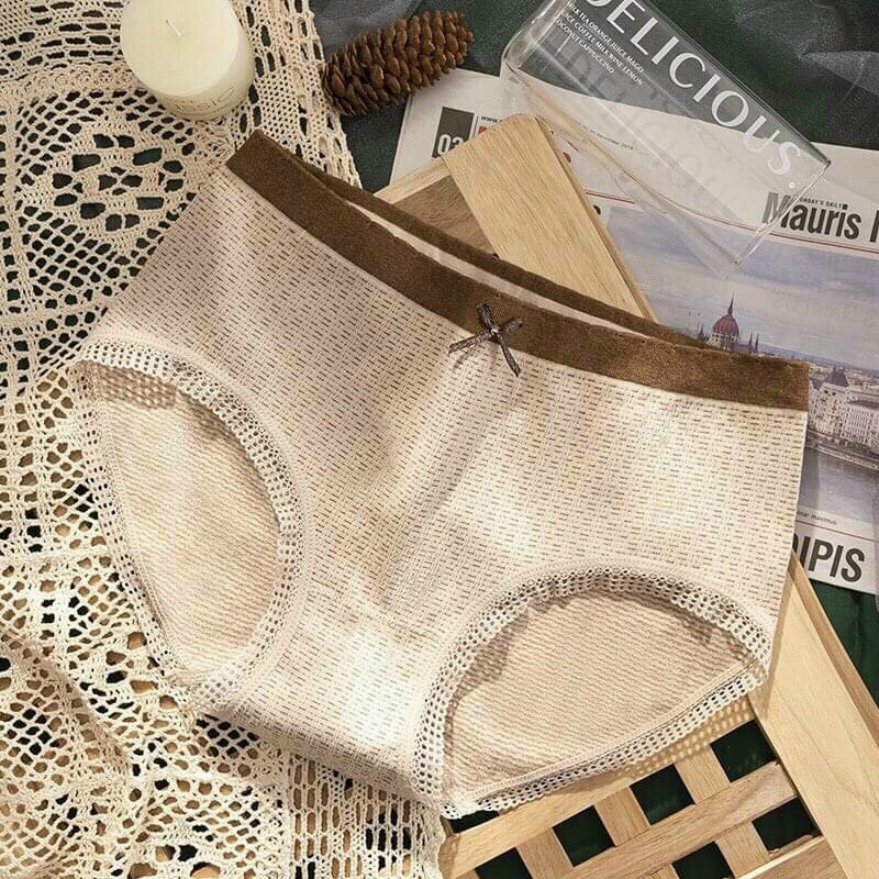 Quần Lót Nữ Cotton Dệt Kim 100% kháng khuẩn thoáng mát đính nơ xinh phối viền ren tôn dáng LOTNU12