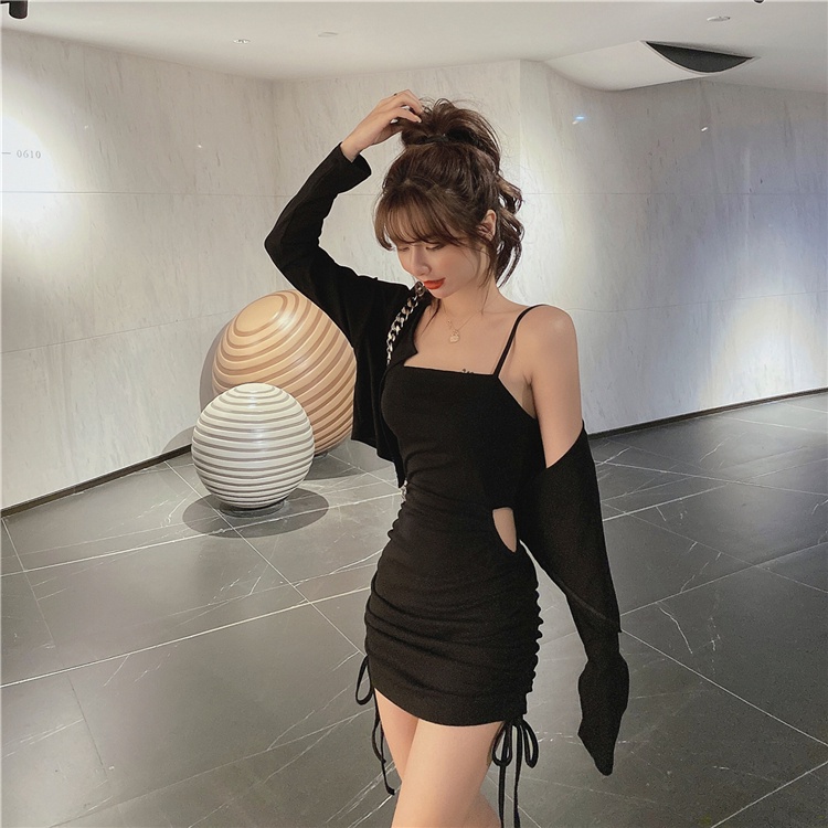 Set đầm dây + áo sơ mi PERTY phong cách Hàn Quốc thời trang sành điệu cho nữ