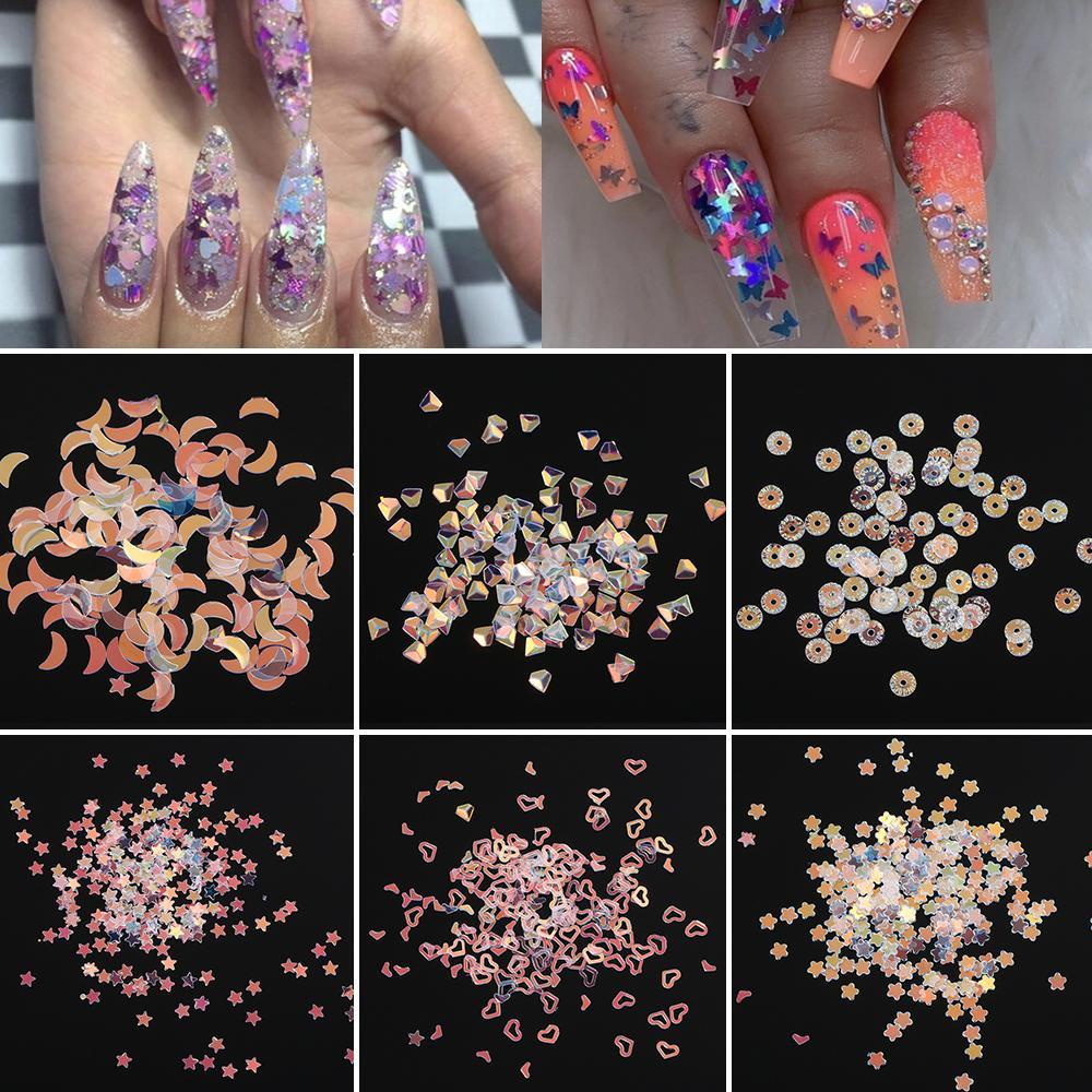 DIACHAVN Hộp 12 Hộp Kim Sa Nhiều Hình Dạng Trang Trí Móng Tay