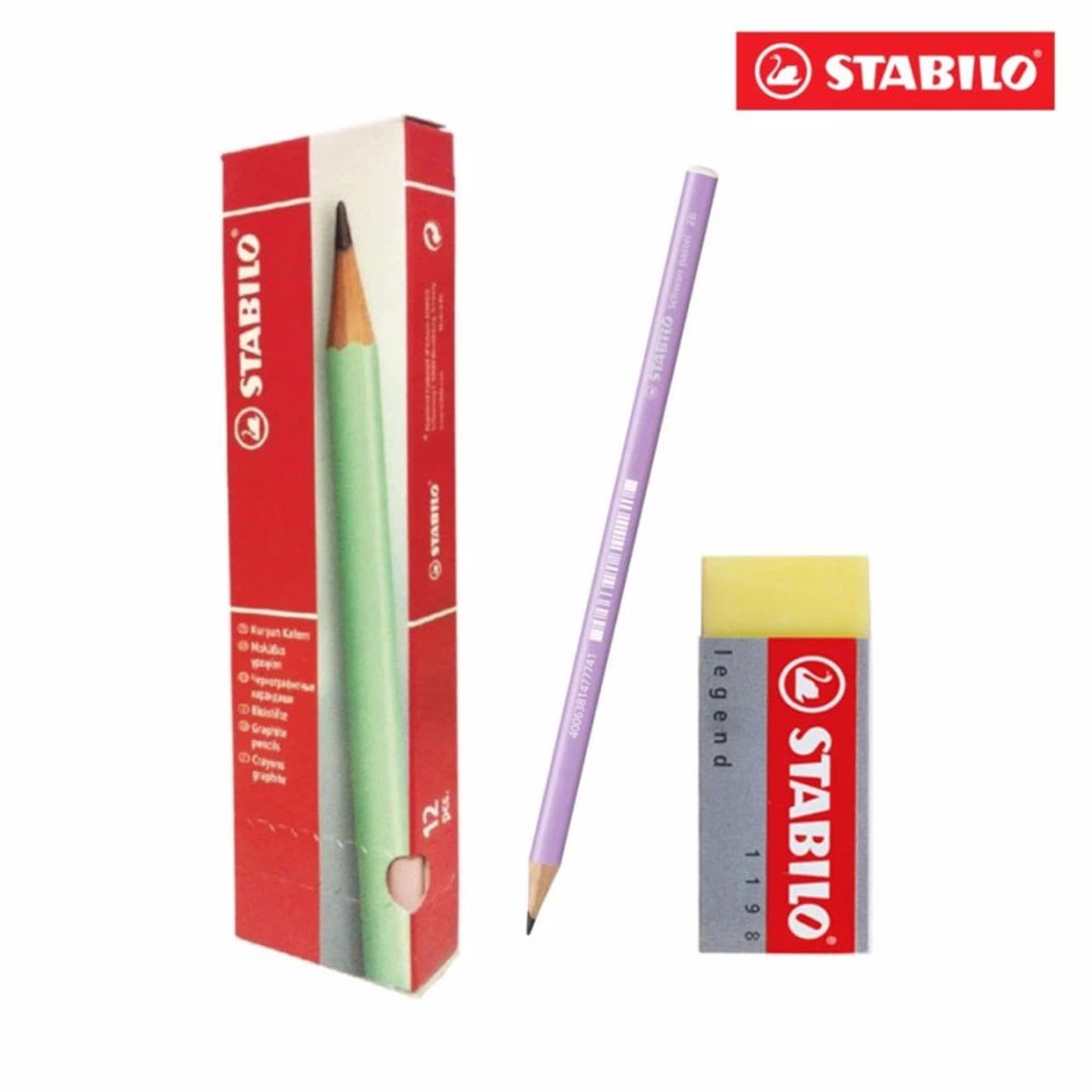 Hộp 12 cây bút chì gỗ STABILO Schwan Pastel 2B + tẩy ER198 (PC421/12-2B+)