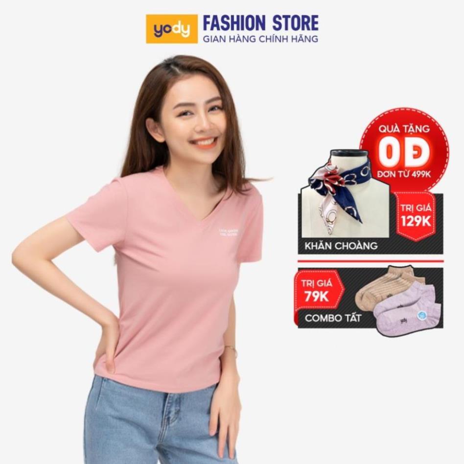 Áo phông nữ YODY cổ tim form rộng vải cotton thoáng mát PPN4138 Xịn ! 2022