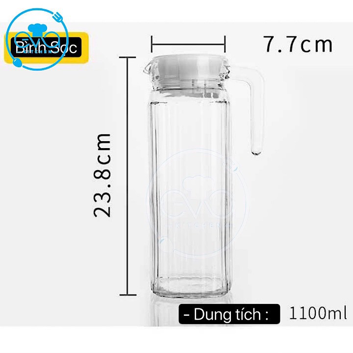 Set 2 Bình Đựng Nước Thuỷ Tinh Miệng Rót Sọc Có Quai Cầm 1000 Ml Và 500 Ml M0749