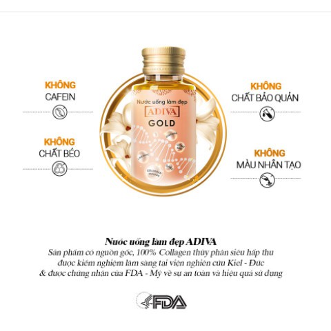 Hộp 14 Chai Nước Uống Làm Đẹp Collagen ADIVA GOLD (14 chai 30ml) - Nước uống trắng da