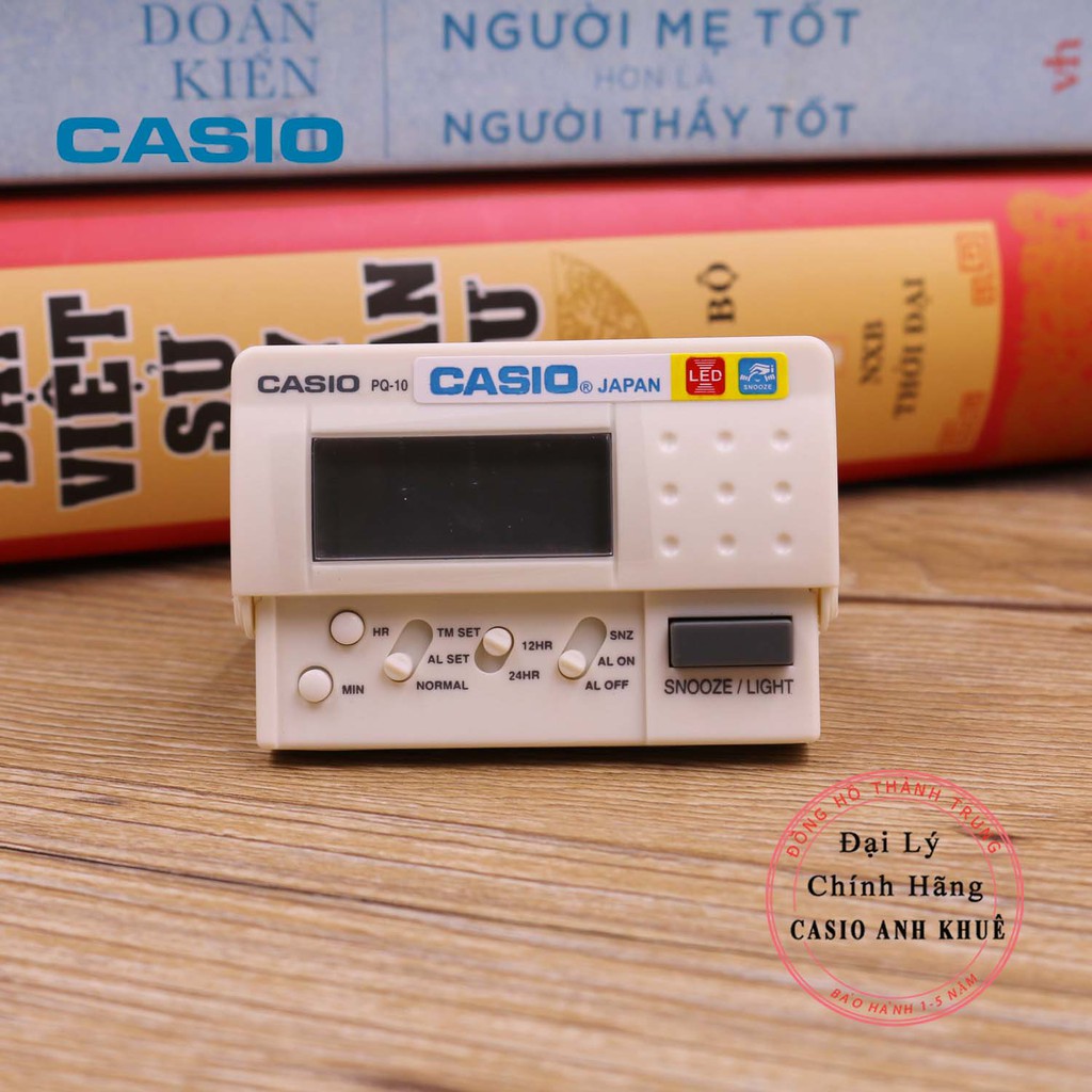 Đồng hồ báo thức du lịch - để bàn có đèn LED Casio PQ-10-7R màu trắng ( 8 x 6cm)