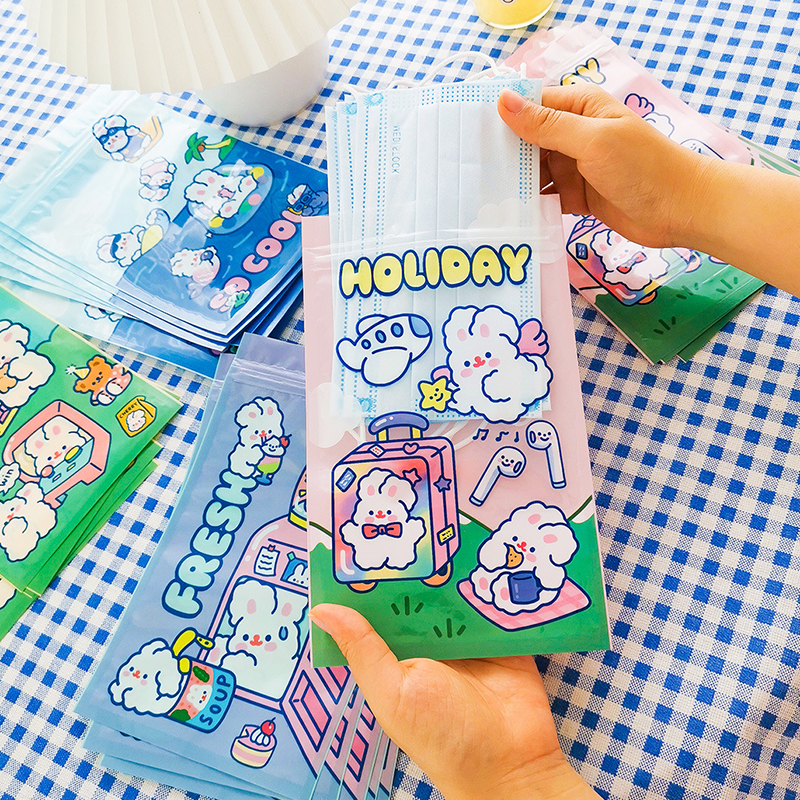 Túi đựng đồ khóa zip họa tiết thỏ hoạt hình đáng yêu