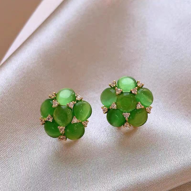 Khuyên Tai Hình Bông Hoa Đính Đá Opal Màu Xanh Lá Phong Cách Hàn Quốc Mới 2022