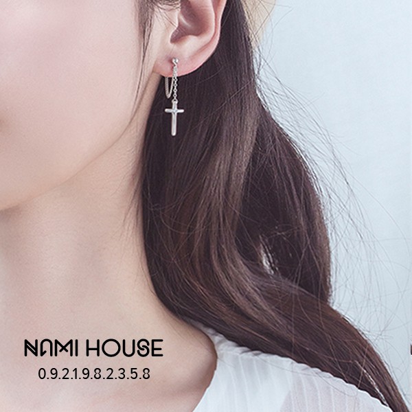 Bông tai nữ thánh giá treo tòn ten mẫu mới lạ mắt style hàn quốc cá tính - namimi