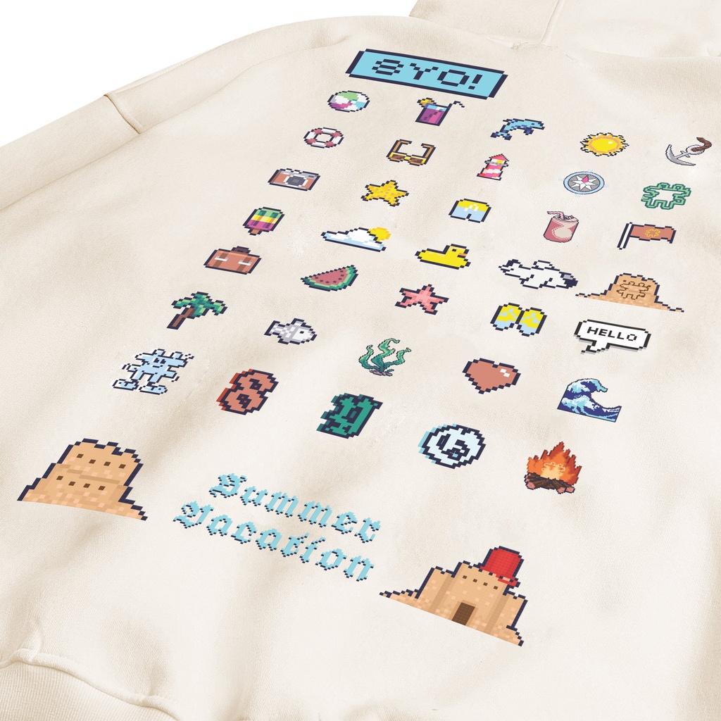 Áo Hoodie zip 8YO cao cấp có dây kéo VACATION - Cream